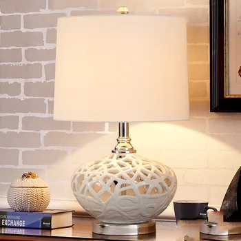 

Modern Table Lamps For Living Room Home Led Desk Lamp Bedroom Reading E27 White Hollow Ceramic Lampshade Abajur Lamparas De Mesa