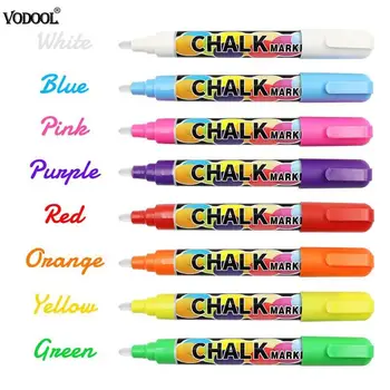 

VODOOL 8pcs/set 6mm Reversible Tip Reusable Highlighter Pens Liquid Chalk Markers Colorful Art Painting Stationery Office Supply