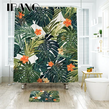 

Tropical Plants Shower Curtain Waterproof Polyester Fabric Shower Curtain For The Bathroom With 12 pcs Plastic Hooks IBANO