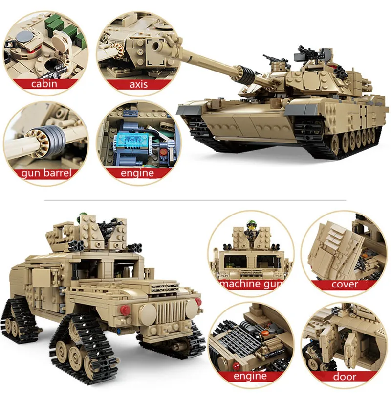 Kazi 1463 шт кирпичи военные M1A2 Танк Abrams главный боевой танк 2в1 строительные блоки