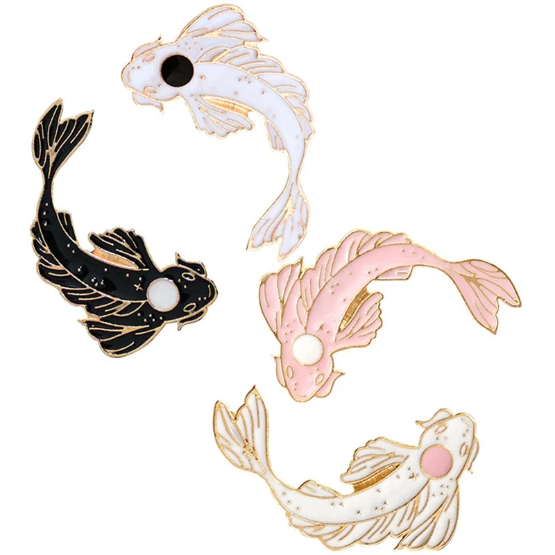 

Pink White Koi Brooch Cute Goldfish Carp Enamel Pin Denim Lapel Fish Badge Family Kid Blessing Gifts Friends Personality Jewelry