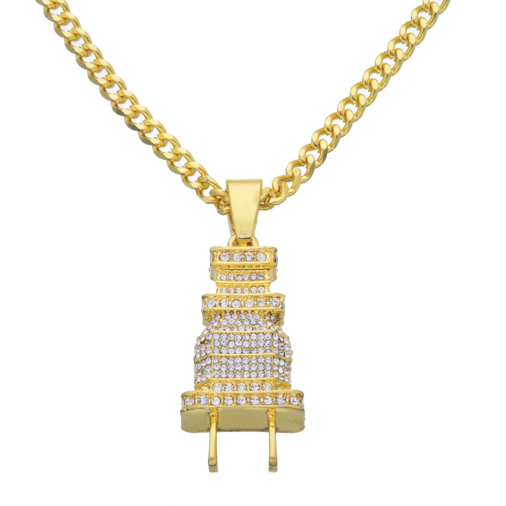 Bling bling hip hop pave с AAA циркон золотая заглушка кулон ожерелье ледяной из ювелирных изделий для мужчин и
