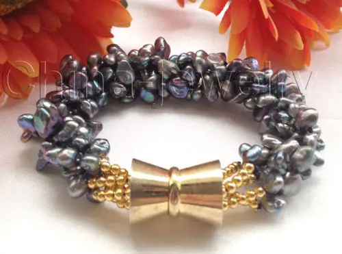 

Beautiful 8" 8mm 5row black baroque keshi reborn freshwater pearl bracelet @^Noble style Natural Fine jewe SHIPPING new >>free s