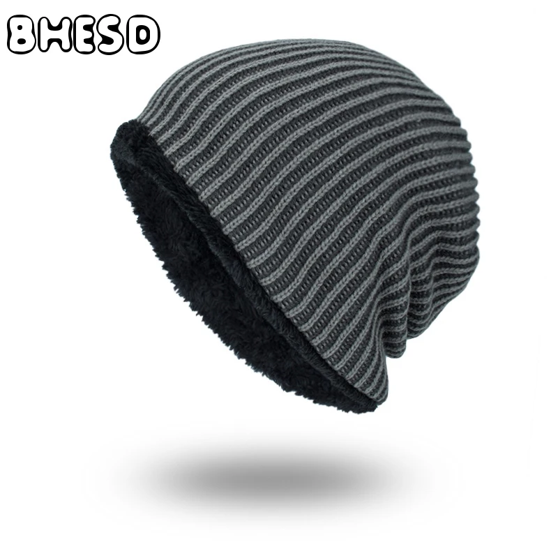 

BHESD 2017 Grey Striped Beanie Hat Winter Men Woolen Cap Gorras Cashmere Warm Skullies Hat Bone Bonnet Casquette JY-511