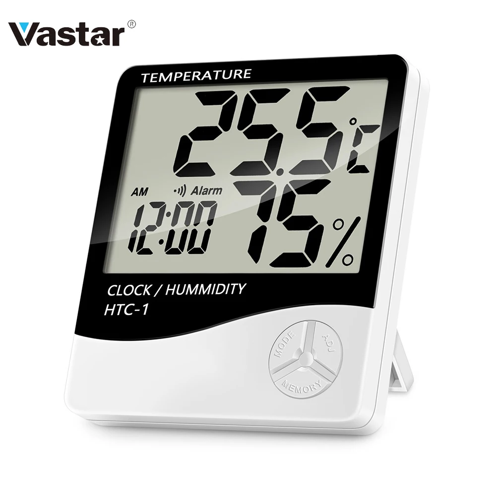 

Vastar Digital LCD Electronic Thermometer Humidity Meter Hygrometer Weather Station Indoor With Alarm Clock HTC-1