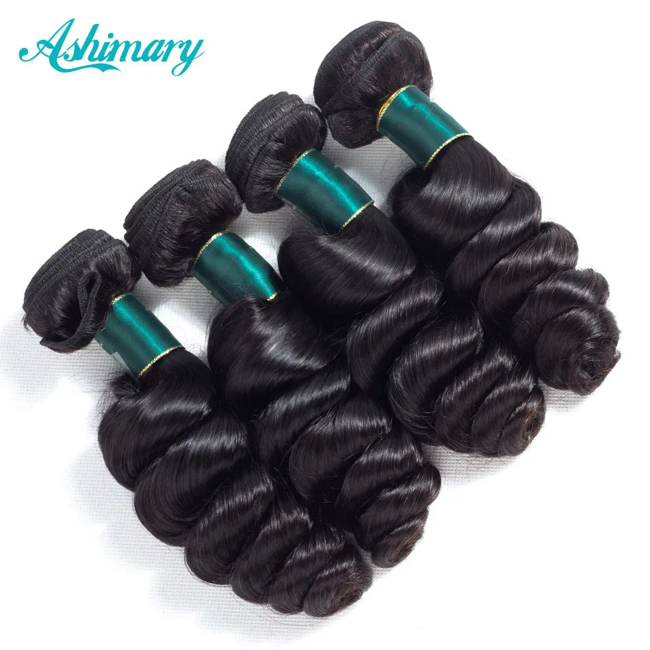Ashimary Brazilian Loose Wave Hair 3 Bundles Deals 100% Human Hair Weave Bundles Non-Remy Extensions