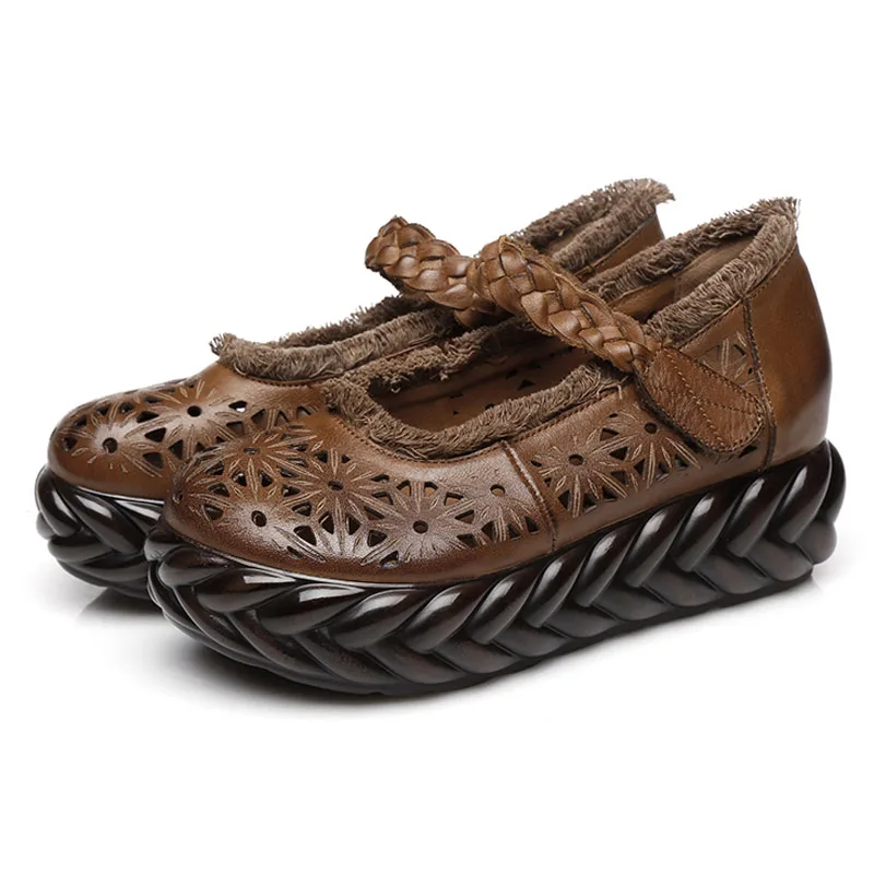 

2019 Summer Chinese Style Embroidered Floral Hollow Out Women Pumps Girls Street Casual Round Toe Wedges Shoes Zapatos De Mujer