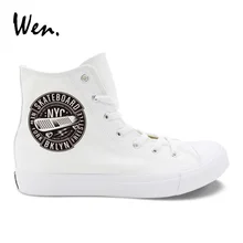 Вэнь Белый Черный кроссовки на шнуровке Euramerican NY скейтборд знак дизайн плимсоллы тренажерный зал обувь высокая помощь обувь для мальчико