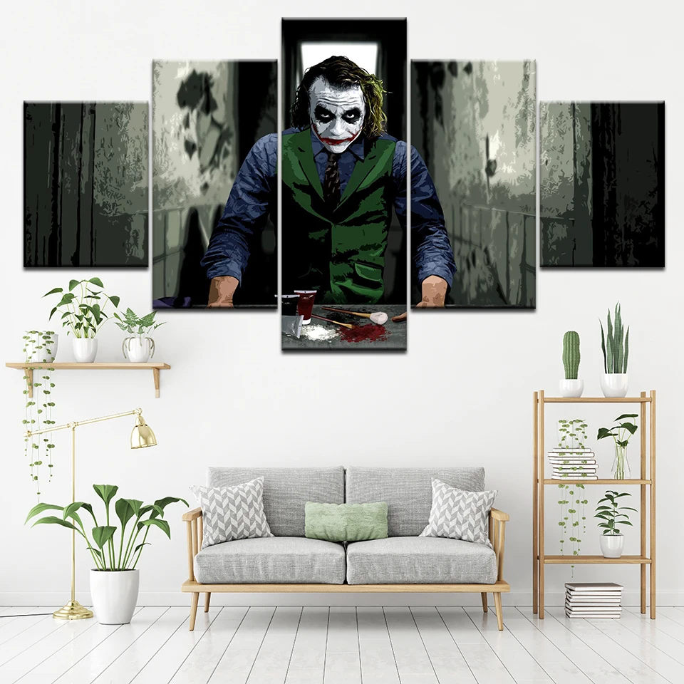 Картина на холсте, картина из фильма Джокер Бэтмен, 5 шт., настенная живопись, модульные обои, плакат, принт для гостиной, домашний декор