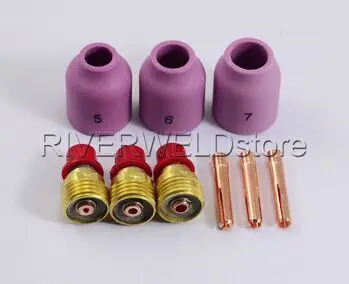 

9PCS TIG KIT Gas Lens Collet Bodies,Alumina Nozzle Fit TIG Torch WP SR DB 9 20 25,M327