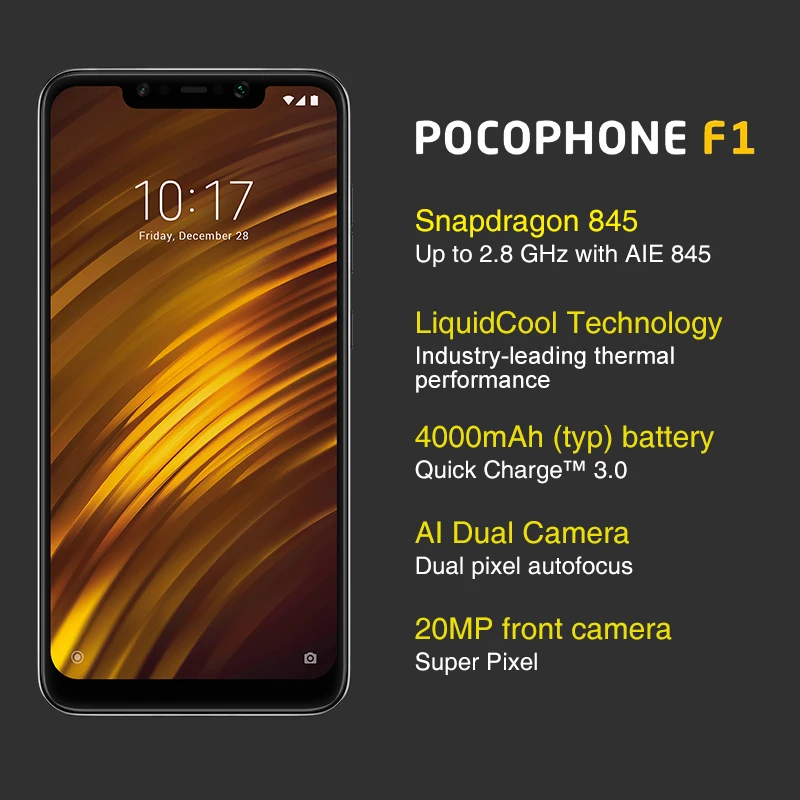 Глобальная версия Xiaomi POCOPHONE F1 6 ГБ 128 Snapdragon 845 Octa Core 18 дюйма разрешение Full Экран