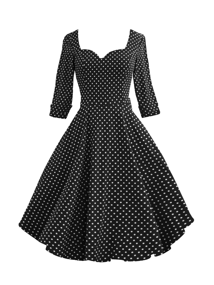 Женское осеннее расклешенное платье, винтажное женское ретро платье 50s 60 s, черное платье в стиле пинап рокабилли с большим бантом, Платья vestidos