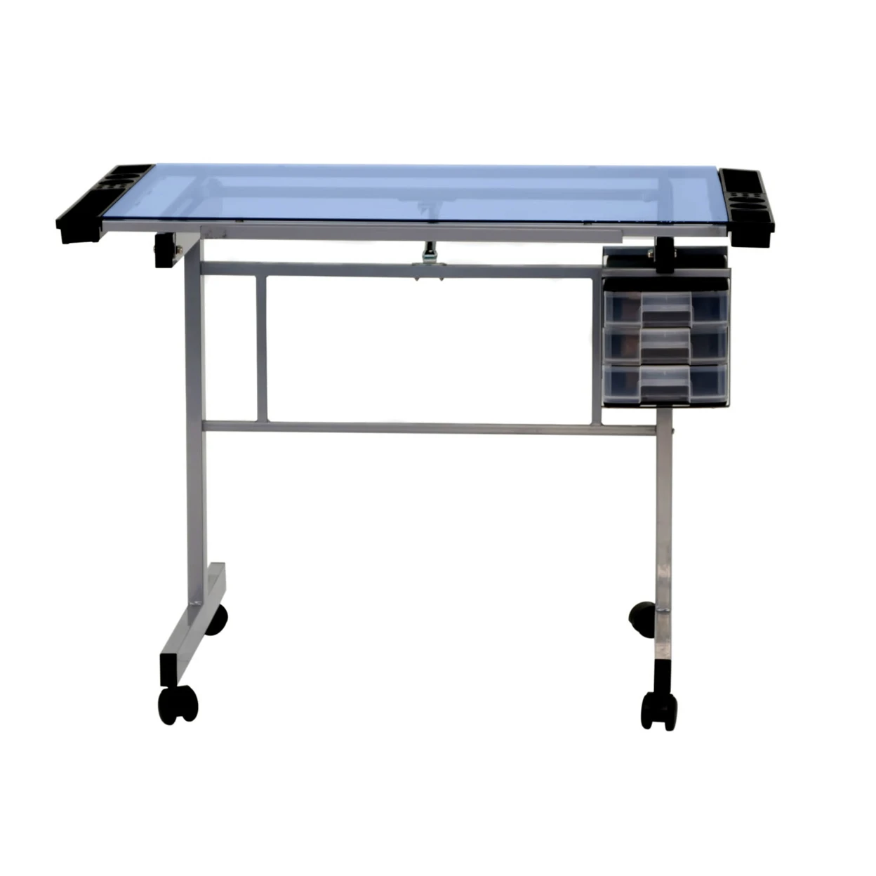 Offex Home Office Vision Craft Station - Silver/Blue Glass