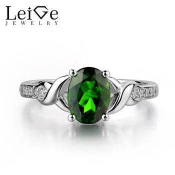 

Leige Jewelry Natural Chrome Diopside Ring Green Gemstone Ring Wedding Anniversary Gift For Her Sterling Silver 925 Jewelry