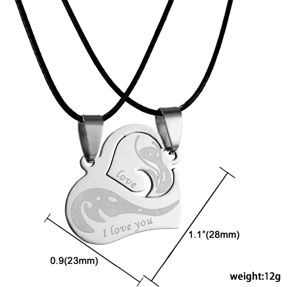 Подвески для влюбленных пар, ожерелья для влюбленных I Love You, кулон для влюбленных из нержавеющей стали, подвеска для влюбленных, кулон пазл с двумя сердечками