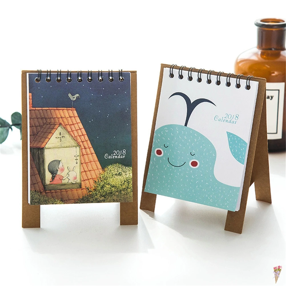 

1 set Lovely Little Fresh Cartoon Animals Series Flamingo Mini Table Calendars Desk Calendar Office 2017.9~2018.12