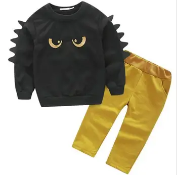 

2018 Kids boys clothes set Autumn Winter Baby Boy Cute Clothing 2pc suit Cartoon black eyes Tops Yellow trend Pants sets