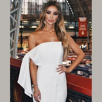 

Celebrity White Strapless Sexy Knee Length Bodycon Dress Evening Party Elegant Dress