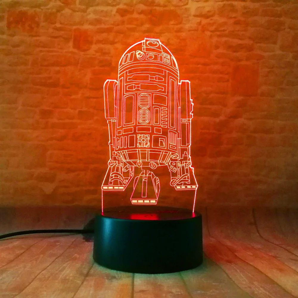 Новинка 3D Звездное видение R2D2 Wars военный корабль ракета ночник USB сенсорный 7 цветов градиентное освещение спальня настольные украшения для домашнего праздника