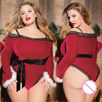 

Off Shoulder Christmas Sexy Bodysuit Women Red Sashes Lace Rompers Womens Jumpsuit Winter Basic Bodysuits Ladies Plus Size