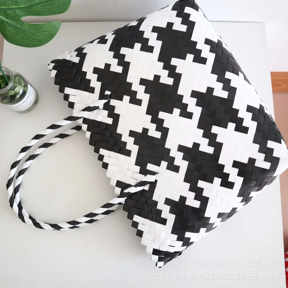 

Beach Bag Summer Big Straw Bags High Quality Handmade Woven Tote Women Travel Shopping HandBags Durable Plastic Woven Basket
