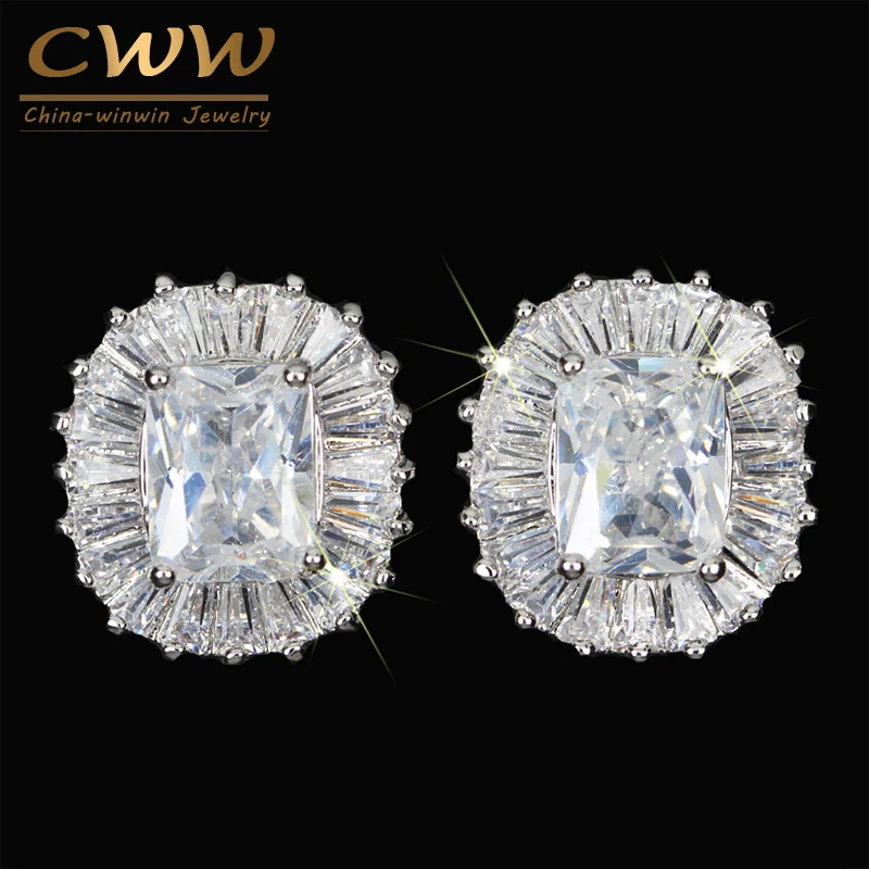 Женские серьги гвоздики с квадратным фианитом CZ080|cubic zirconia stud earrings|brand earringsfashion