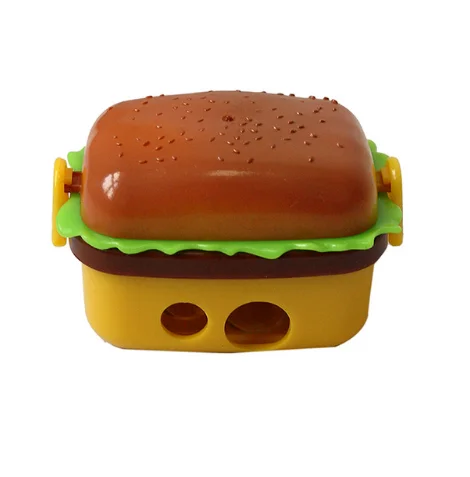 

Creative Design 2 Hole Hamburger Shape Pencil sharpener with two rubbers/eraser Kids School Pencil Knife Stationery Supplies