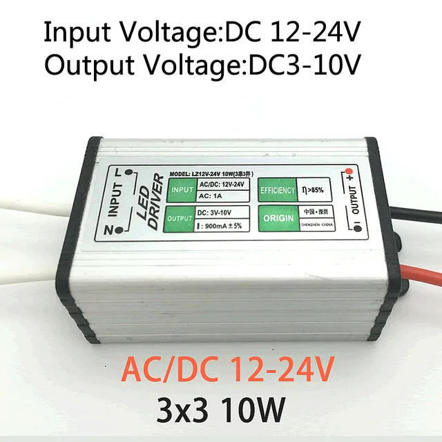 12v 24v dc to 3 10v dc 10w 900ma led driver adapter transformer12v 24v dc to 3 10v dc 10w 900ma led driver adapter transformer switch power supply ip67 for floodlight (3 series 3 parallel)