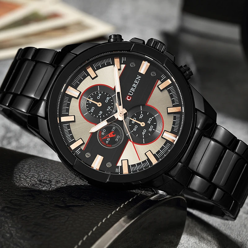  CURREN Classic Stainless Steel Strap Watches Men Military Analog Quartz Wristwatch For Mens Clock C