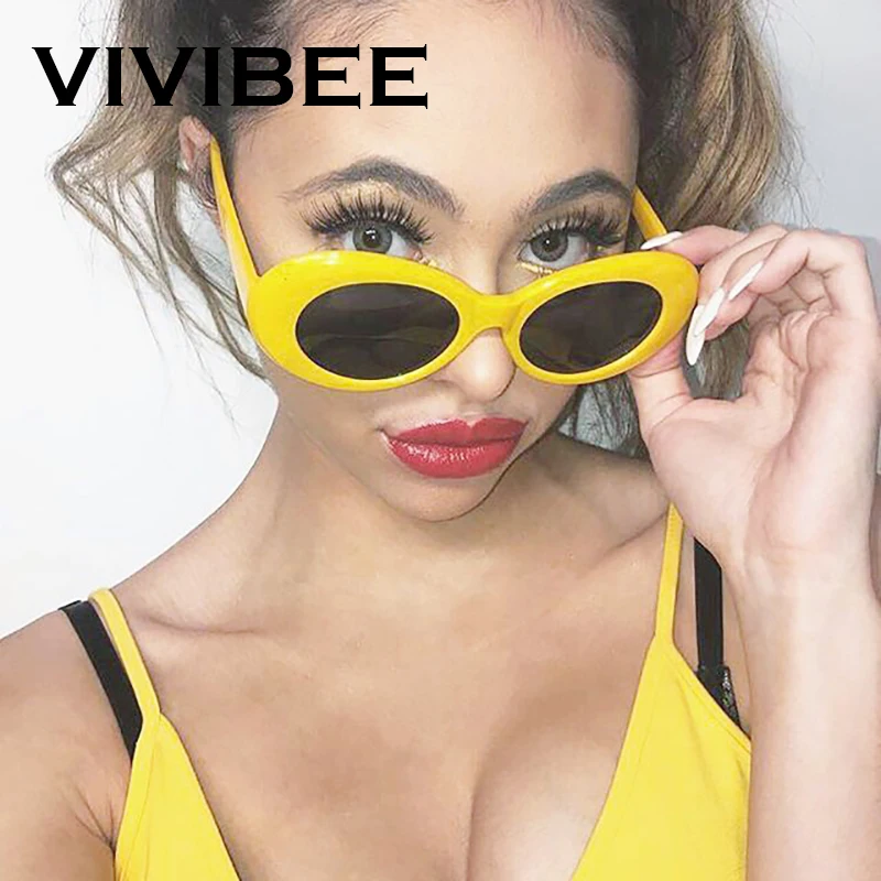 VIVIBEE модные маленькие очки Nirvana в желтой оправе винтажном стиле овальные хип хоп