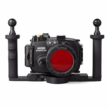 Meikon 40m/130ft Waterproof Underwater Camera Housing Case for A6300 16-50mm Lens + Two Hands Aluminium Tray + 67mm Red Filter