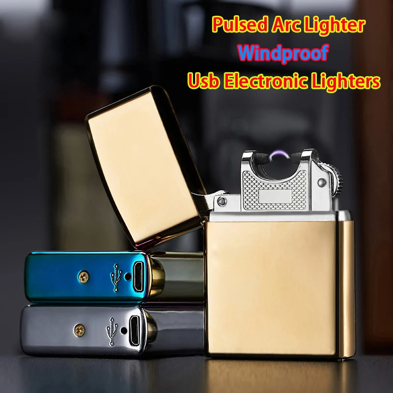 USB Lighters Electronic Cigarette Accessories Lighter Pulsed Arc Lighter Windproof Thunder Metal Plasma Cigar Lighter