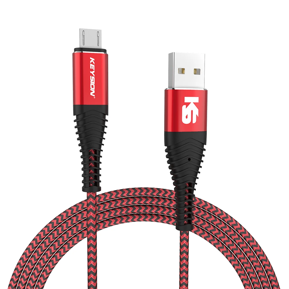 KEYSION 2.4A Micro USB быстрый заряд кабеля USB кабель для передачи данных нейлоновый провод для Samsung huawei Xiaomi все микро-usb для устройств на аndroid телефонный кабель - Цвет: Красный