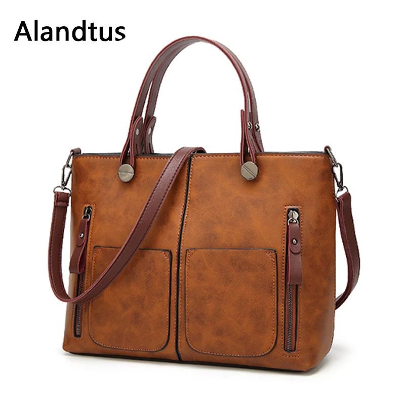 

Alandtus Vintage Handbags For Women Soft Leather Totes Bags Female Big Shoulder Bag Lady Crossbody Bag Bolsa Feminina Sac A Main