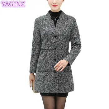 

YAGENZ Large Size Middle-aged Women Coat Spring Autumn Fashion Women Long Section Nizi Coat New Solid Color Women Clothing A143