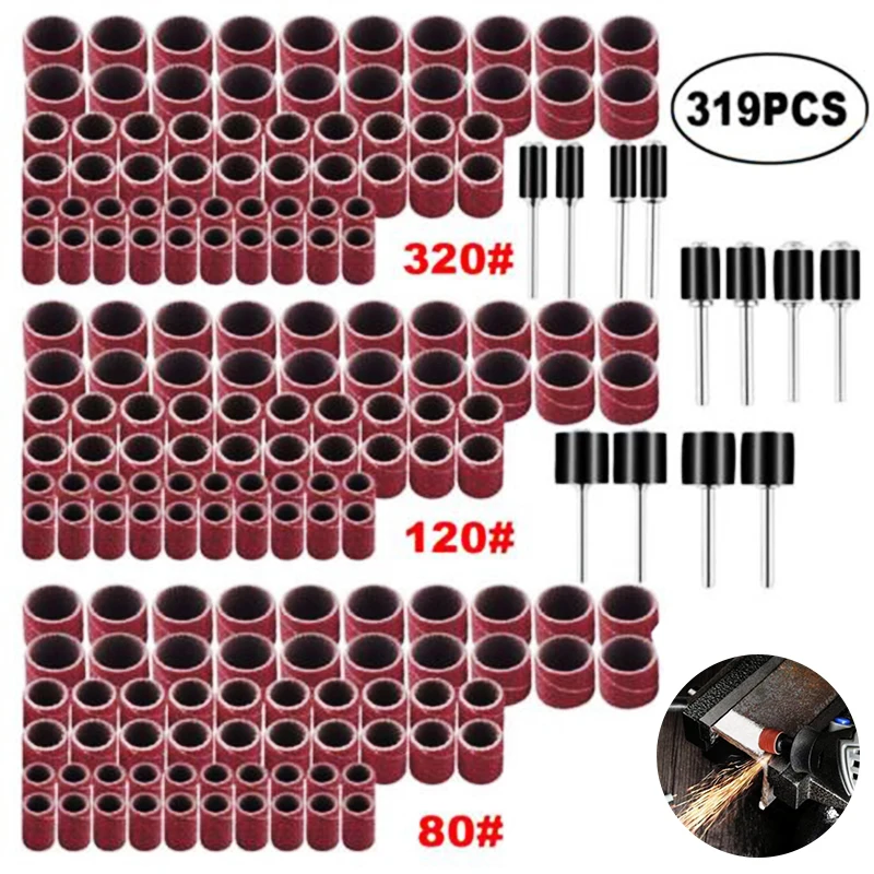 319Pcs 1/4" 3/8" 1/2" Band 80-320 Grit Sanding Band Drum Kit for Sand Shape Groove Abrasive Tool
