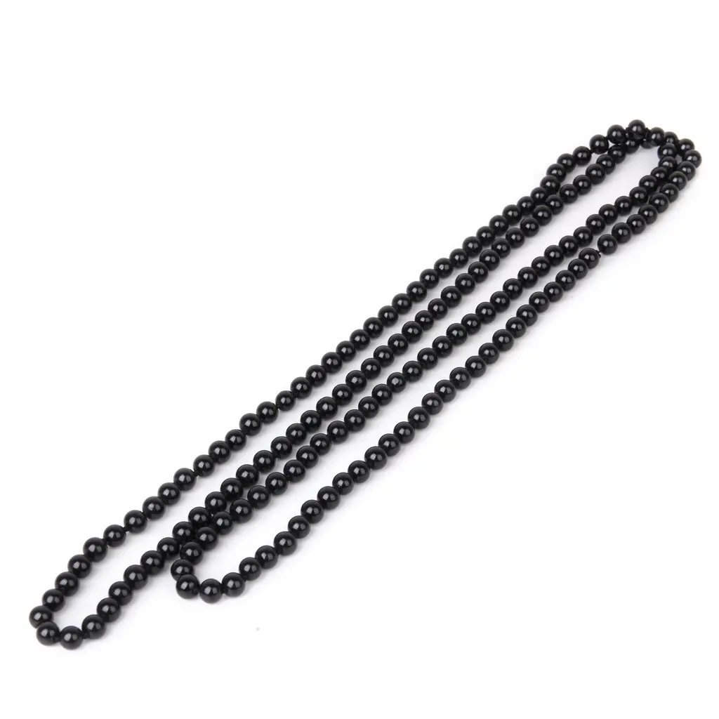 Мода искусственный жемчуг длинный свитер цепи ожерелье- черный