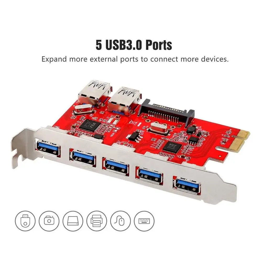 Стабильная PCI-E 7-Порты USB 3,0 карты расширения адаптер 5 Внешний Порты и разъёмы 2 внутренних расширения