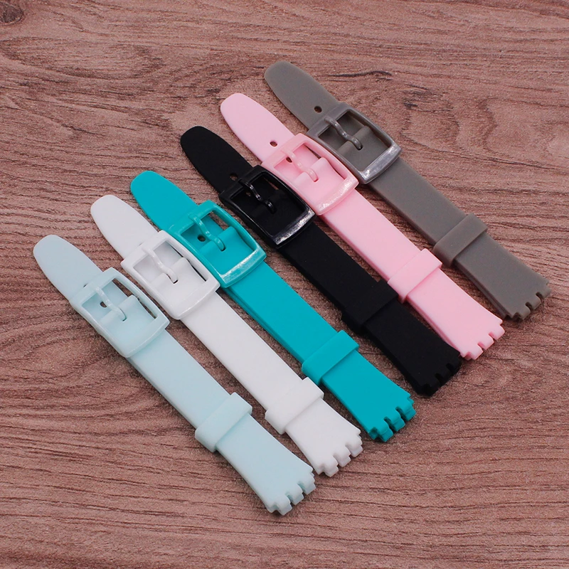 Watch Accessories Top quality 12mm silicone rubber strap for Swatch color rubber band strap strap plastic buckle