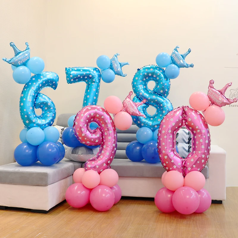 

13pcs/set Birthday Balloons Blue Pink Number Foil Balloons 1 2 3 4 5 6 7 8 9 Years Happy Birthday Party Decorations Kids 5