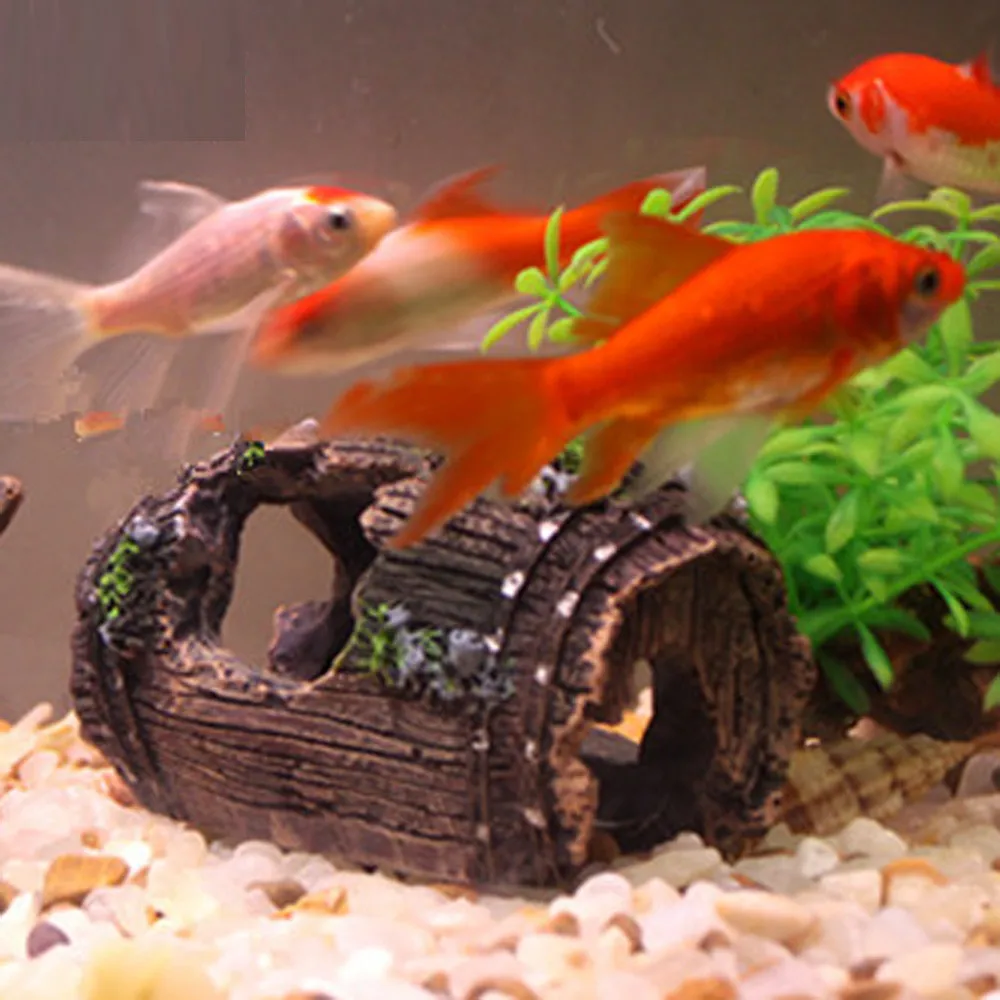 Fish Tank Aquarium Cave Resin Broken Barrel Ornament Landscape Decor