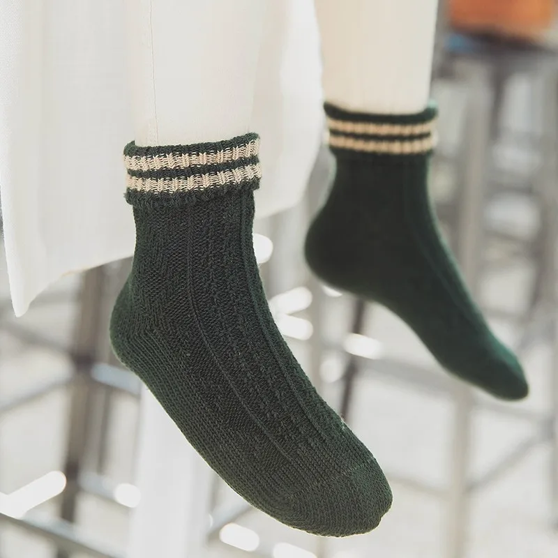 Осень-зима Дети Детские носки в сложенном виде полосатый крупной вязки хлопок и шерсть носки для мальчиков короткие носки для девочек 1-10 лет