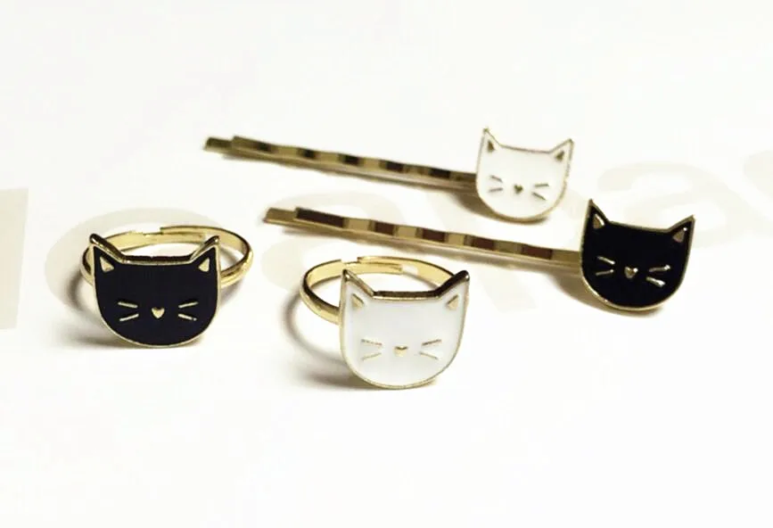 

Timlee H072 Cute Cartoon White and Black Cat Metal Barrettes Hair Pins Clip Hair accessory wholesale