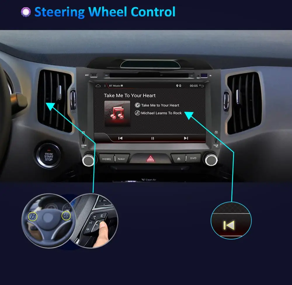 Excellent bosion 2 din android 9.0 car dvd for kia sportage 2009 2011 2013 2014 2015 car radio gps navigation with steering wheel control 4