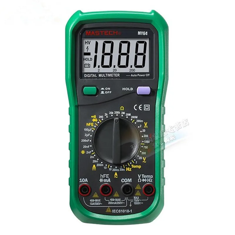 

MASTECH MY64 Digital Multimeter DMM Frequency Capacitance Temperature Meter Tester w/hFE Test Ammeter Multitester Multimetro