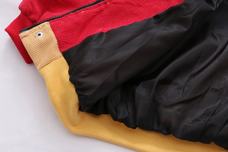 Весна Для женщин Harajuku Вельветовая куртка с капюшоном Цвет блок свободные жакет, кардиган, кофта на молнии Колледж куртка