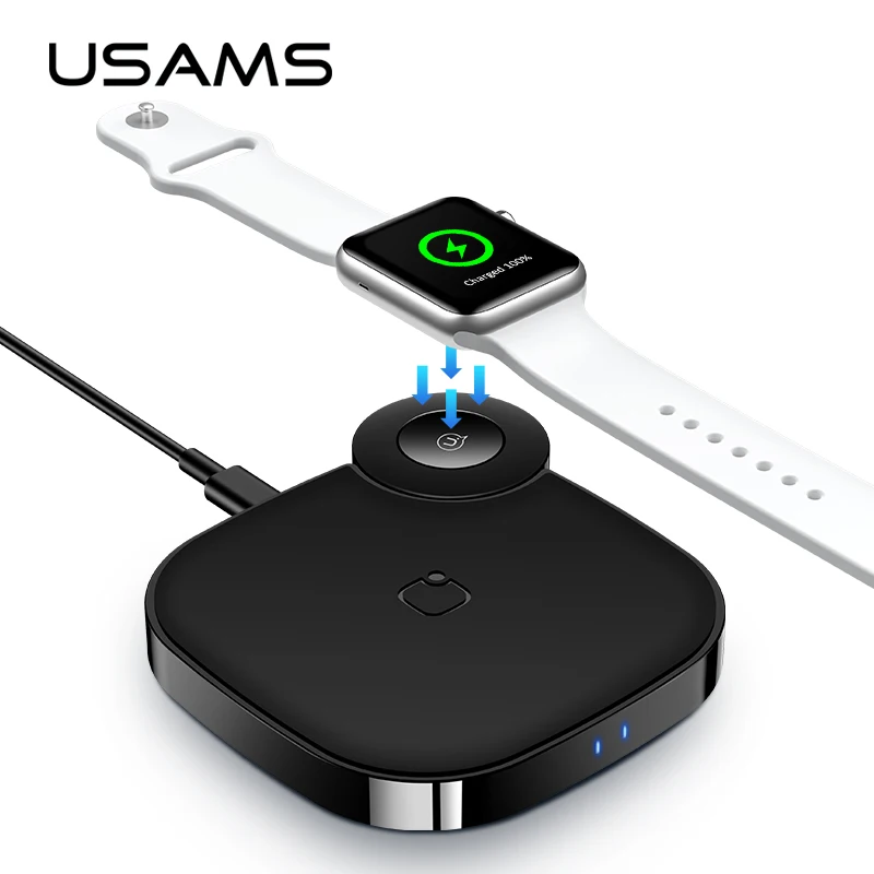 

USAMS QI Wireless Charger for for Apple Watch 4 3 2 1 10W Portable External Battery for iPhone X Samsung Xiaomi Charger Adapters