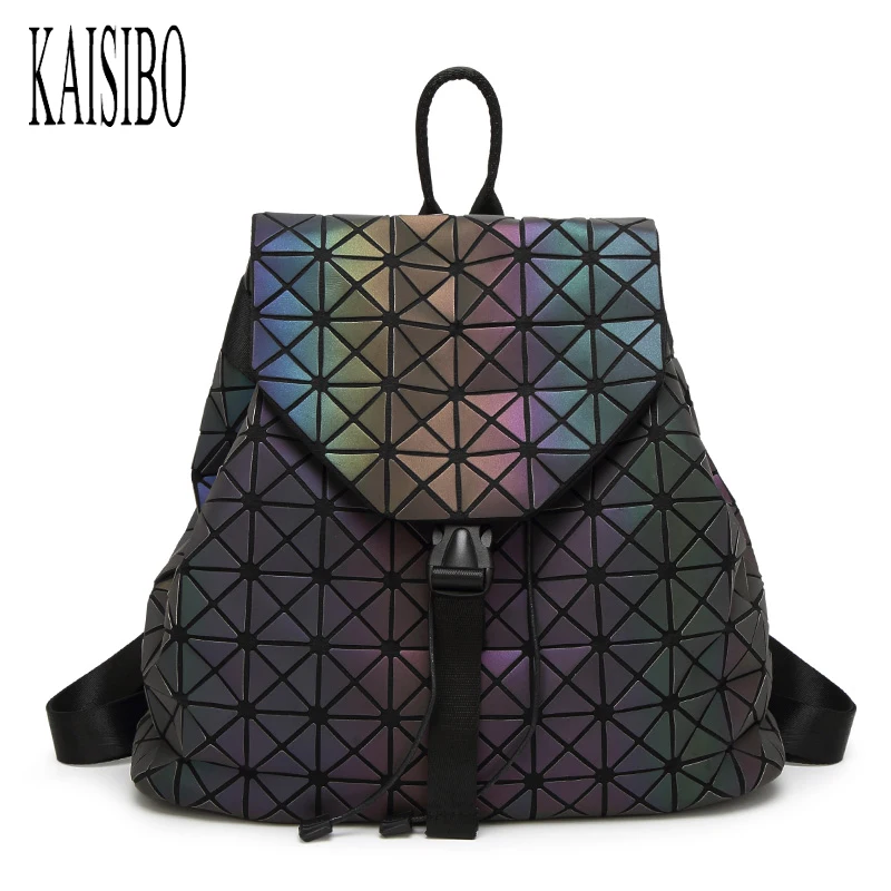 

KAISIBO Geometric Lingge Women Leather Backpack Luminous Mens Travel Shoulder Bag Rucksack Folding Bags School Backpacks