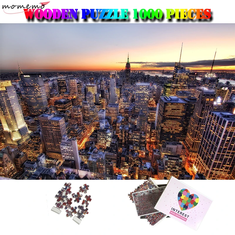 

MOMEMO New York City Adults 1000 Pieces Puzzle Modern City Landscape Jigsaw Puzzles Wooden Adult Puzzle Toys Kids Friends Gifts