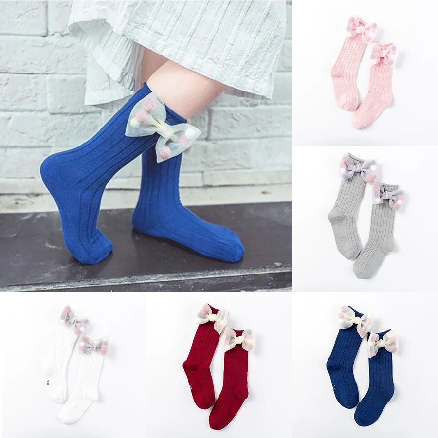 

Cute Kids Girls Socks With Bows Cotton Toddler Girls Knee High Socks Baby Long Socks For Kids Candy Color Newborn Infant Sock